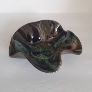 Hand Thrown Pottery Dish/ Ashtray Artist Signed Eclectic Masculine Scalloped